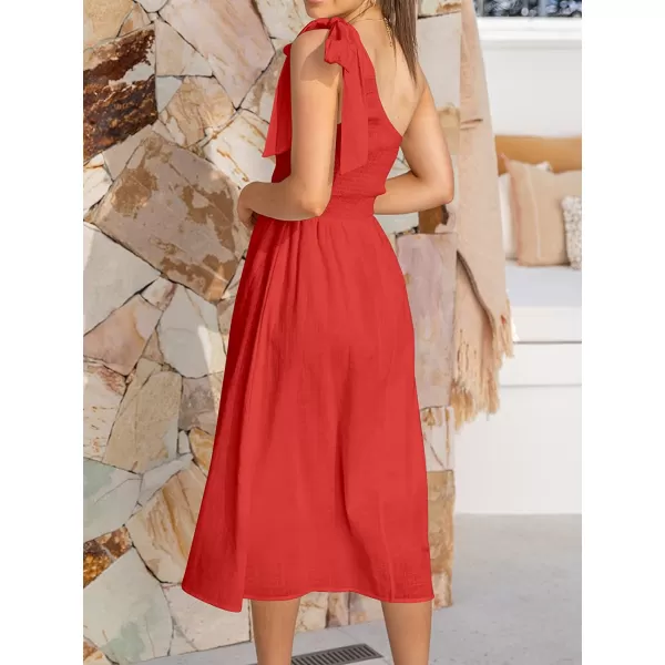 imageANRABESS Womens 2023 Summer Bohemian One Shoulder Sleeveless Smocked Ruffle Tiered Beach Maxi Sun DressZred