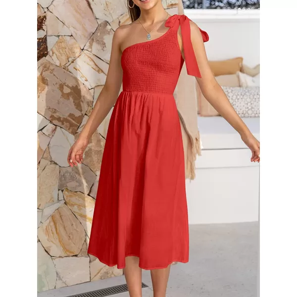 imageANRABESS Womens 2023 Summer Bohemian One Shoulder Sleeveless Smocked Ruffle Tiered Beach Maxi Sun DressZred