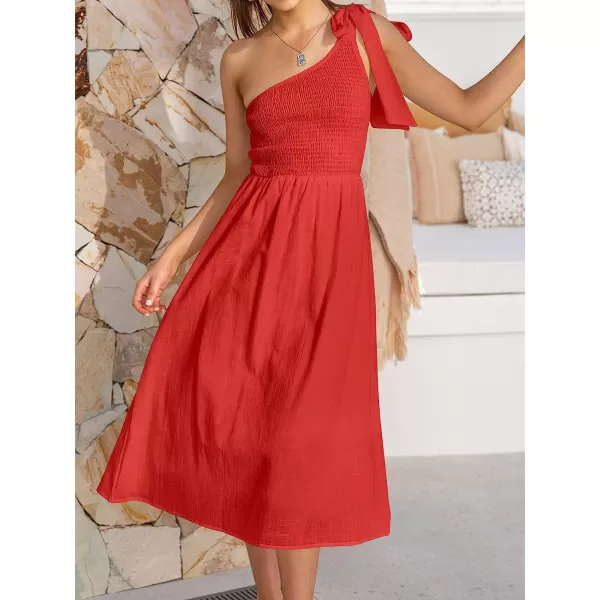 imageANRABESS Womens 2023 Summer Bohemian One Shoulder Sleeveless Smocked Ruffle Tiered Beach Maxi Sun DressZred