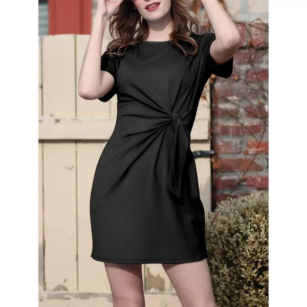 imageANRABESS Womens 2023 Summer T Shirt Dress Casual Short Sleeve Bodycon Ruched Tie Waist Mini DressesBlack