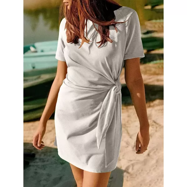 imageANRABESS Womens 2023 Summer T Shirt Dress Casual Short Sleeve Bodycon Ruched Tie Waist Mini DressesGray