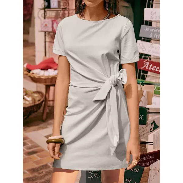 imageANRABESS Womens 2023 Summer T Shirt Dress Casual Short Sleeve Bodycon Ruched Tie Waist Mini DressesGray