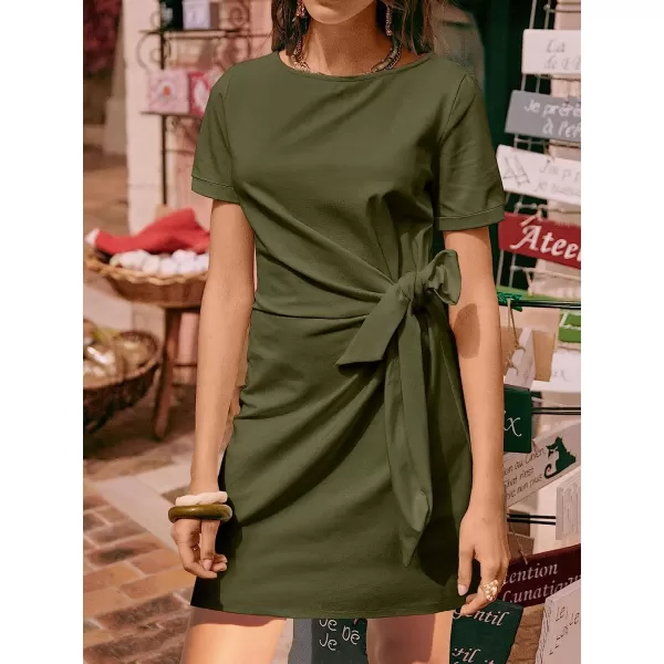 imageANRABESS Womens 2023 Summer T Shirt Dress Casual Short Sleeve Bodycon Ruched Tie Waist Mini DressesGreen