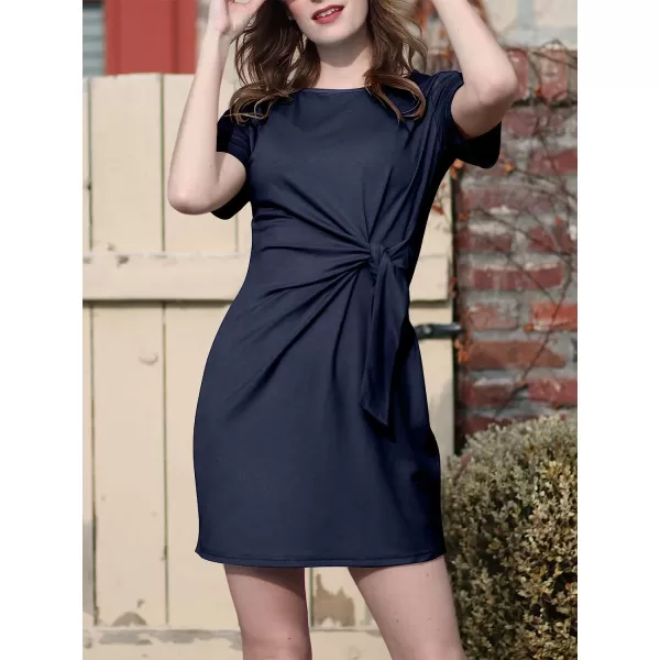 imageANRABESS Womens 2023 Summer T Shirt Dress Casual Short Sleeve Bodycon Ruched Tie Waist Mini DressesNavy Blue