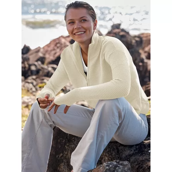 imageANRABESS Womens 2023 Trendy Long Sleeve Half Zip V Neck Collared Casual Oversized Ribbed Knit Pullover Sweater Thumb HoleAlmond