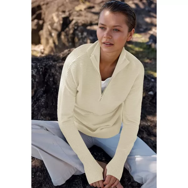 imageANRABESS Womens 2023 Trendy Long Sleeve Half Zip V Neck Collared Casual Oversized Ribbed Knit Pullover Sweater Thumb HoleAlmond