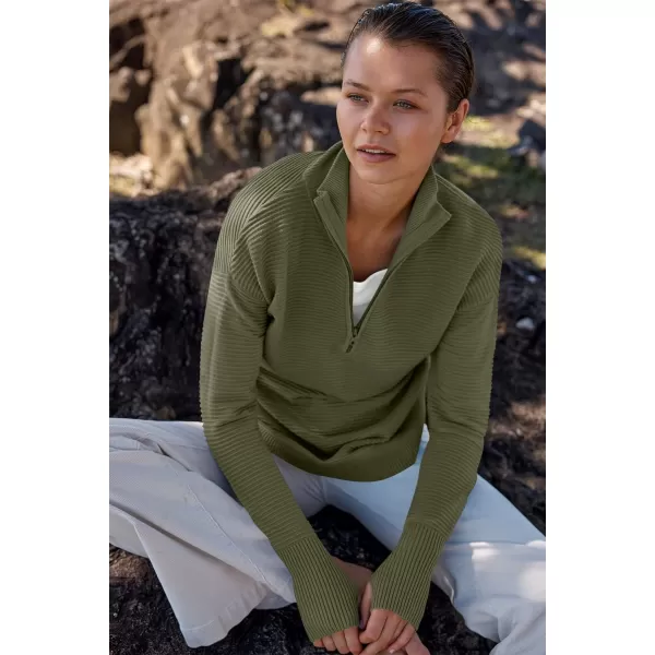 imageANRABESS Womens 2023 Trendy Long Sleeve Half Zip V Neck Collared Casual Oversized Ribbed Knit Pullover Sweater Thumb HoleArmy Green