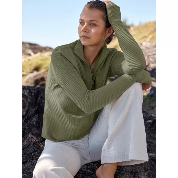 imageANRABESS Womens 2023 Trendy Long Sleeve Half Zip V Neck Collared Casual Oversized Ribbed Knit Pullover Sweater Thumb HoleArmy Green