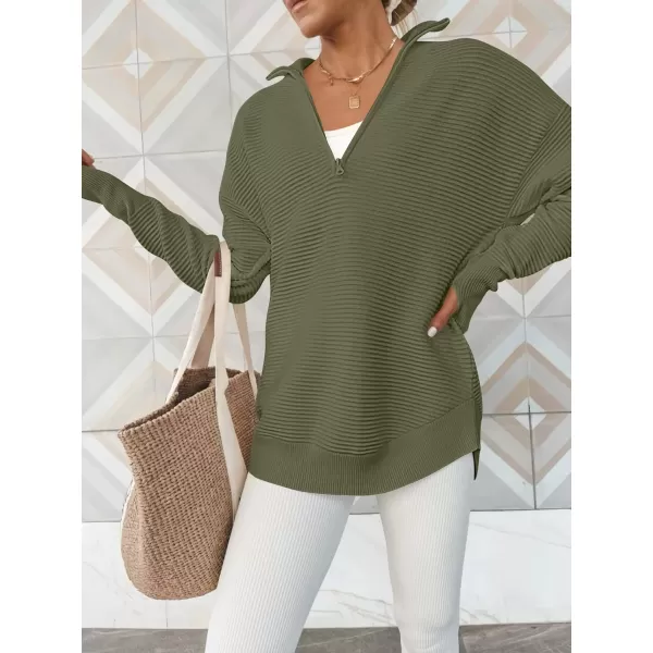 imageANRABESS Womens 2023 Trendy Long Sleeve Half Zip V Neck Collared Casual Oversized Ribbed Knit Pullover Sweater Thumb HoleArmy Green