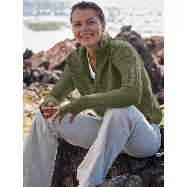 imageANRABESS Womens 2023 Trendy Long Sleeve Half Zip V Neck Collared Casual Oversized Ribbed Knit Pullover Sweater Thumb HoleArmy Green
