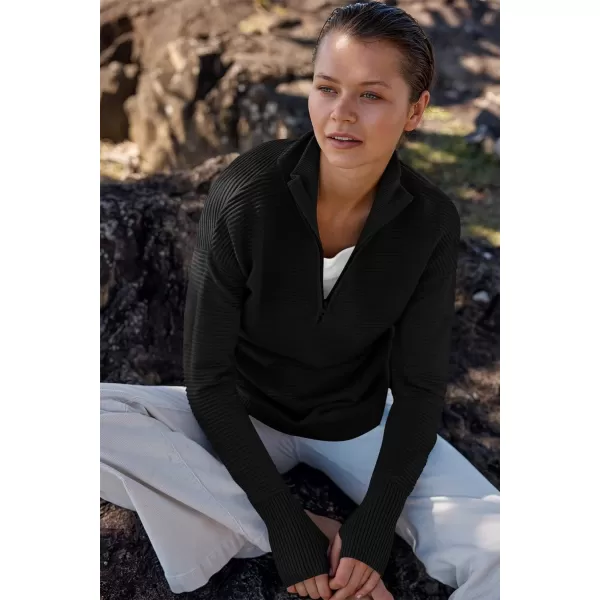 imageANRABESS Womens 2023 Trendy Long Sleeve Half Zip V Neck Collared Casual Oversized Ribbed Knit Pullover Sweater Thumb HoleBlack