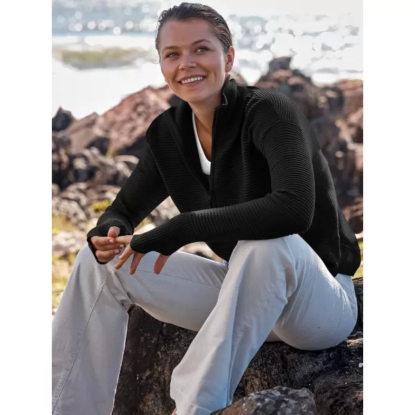 imageANRABESS Womens 2023 Trendy Long Sleeve Half Zip V Neck Collared Casual Oversized Ribbed Knit Pullover Sweater Thumb HoleBlack