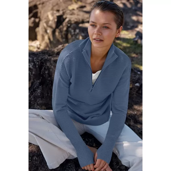 imageANRABESS Womens 2023 Trendy Long Sleeve Half Zip V Neck Collared Casual Oversized Ribbed Knit Pullover Sweater Thumb HoleBlue