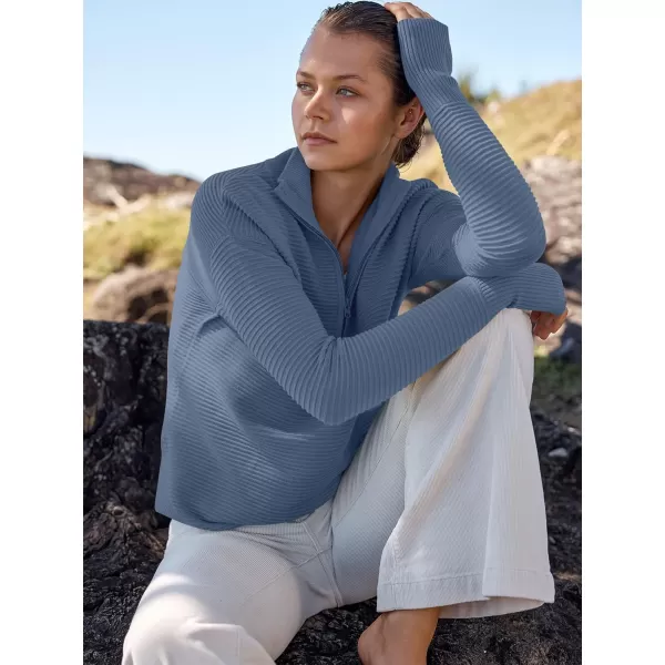 imageANRABESS Womens 2023 Trendy Long Sleeve Half Zip V Neck Collared Casual Oversized Ribbed Knit Pullover Sweater Thumb HoleBlue