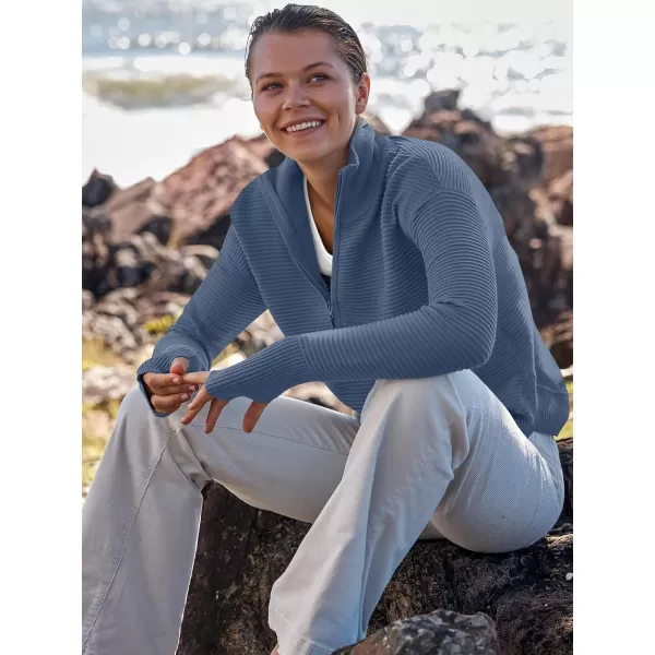 imageANRABESS Womens 2023 Trendy Long Sleeve Half Zip V Neck Collared Casual Oversized Ribbed Knit Pullover Sweater Thumb HoleBlue