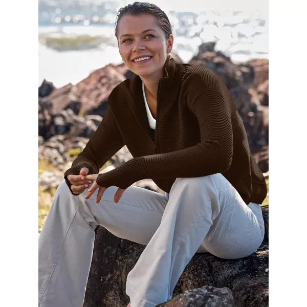 imageANRABESS Womens 2023 Trendy Long Sleeve Half Zip V Neck Collared Casual Oversized Ribbed Knit Pullover Sweater Thumb HoleCoffee