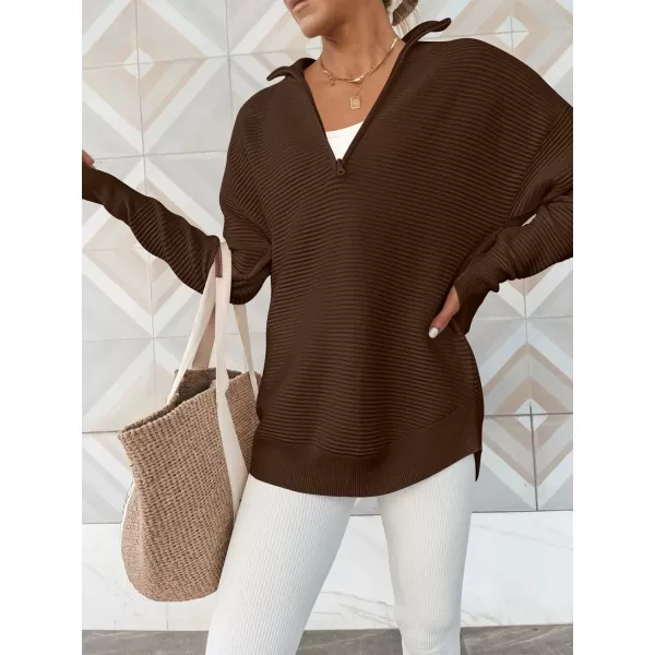 imageANRABESS Womens 2023 Trendy Long Sleeve Half Zip V Neck Collared Casual Oversized Ribbed Knit Pullover Sweater Thumb HoleCoffee