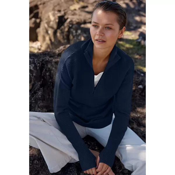 imageANRABESS Womens 2023 Trendy Long Sleeve Half Zip V Neck Collared Casual Oversized Ribbed Knit Pullover Sweater Thumb HoleDark Blue