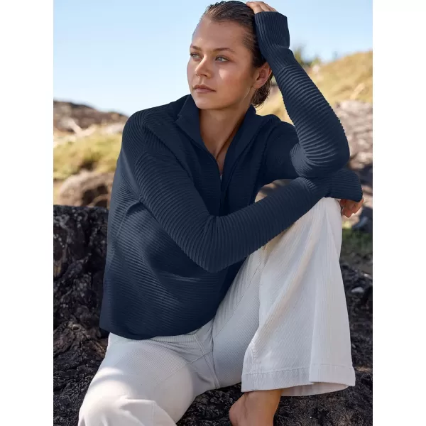 imageANRABESS Womens 2023 Trendy Long Sleeve Half Zip V Neck Collared Casual Oversized Ribbed Knit Pullover Sweater Thumb HoleDark Blue