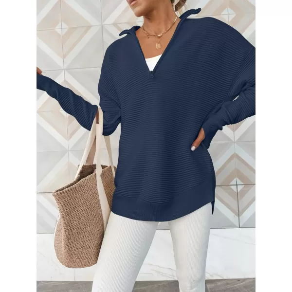 imageANRABESS Womens 2023 Trendy Long Sleeve Half Zip V Neck Collared Casual Oversized Ribbed Knit Pullover Sweater Thumb HoleDark Blue