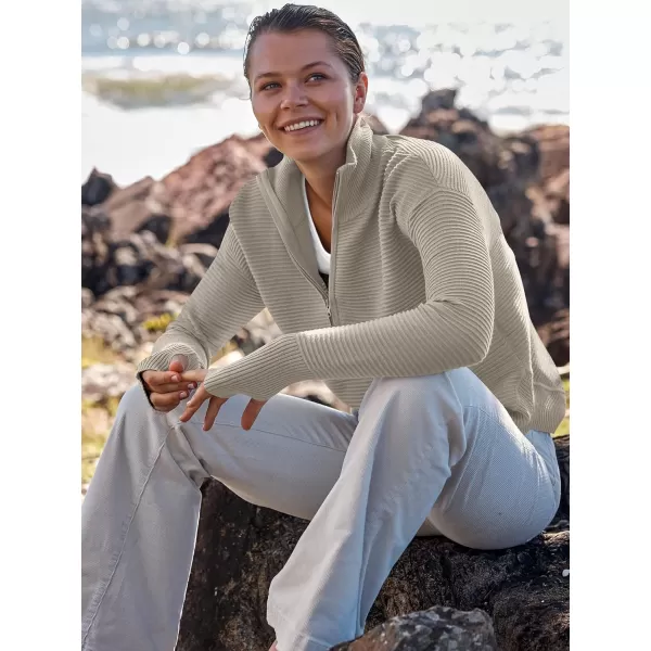 imageANRABESS Womens 2023 Trendy Long Sleeve Half Zip V Neck Collared Casual Oversized Ribbed Knit Pullover Sweater Thumb HoleGray Apricot