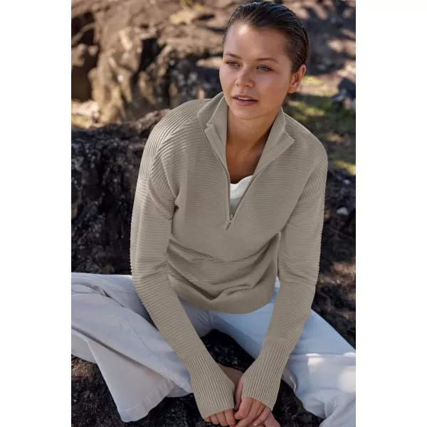 imageANRABESS Womens 2023 Trendy Long Sleeve Half Zip V Neck Collared Casual Oversized Ribbed Knit Pullover Sweater Thumb HoleGray Apricot