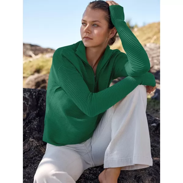 imageANRABESS Womens 2023 Trendy Long Sleeve Half Zip V Neck Collared Casual Oversized Ribbed Knit Pullover Sweater Thumb HoleGreen