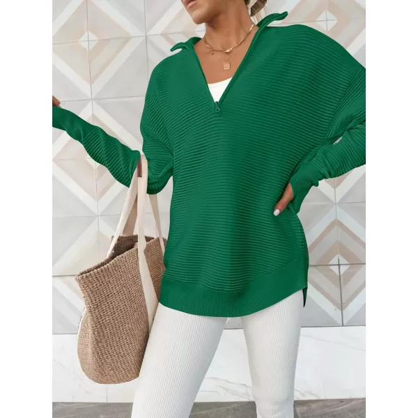 imageANRABESS Womens 2023 Trendy Long Sleeve Half Zip V Neck Collared Casual Oversized Ribbed Knit Pullover Sweater Thumb HoleGreen