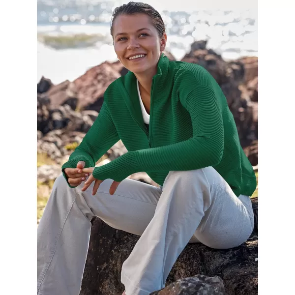 imageANRABESS Womens 2023 Trendy Long Sleeve Half Zip V Neck Collared Casual Oversized Ribbed Knit Pullover Sweater Thumb HoleGreen