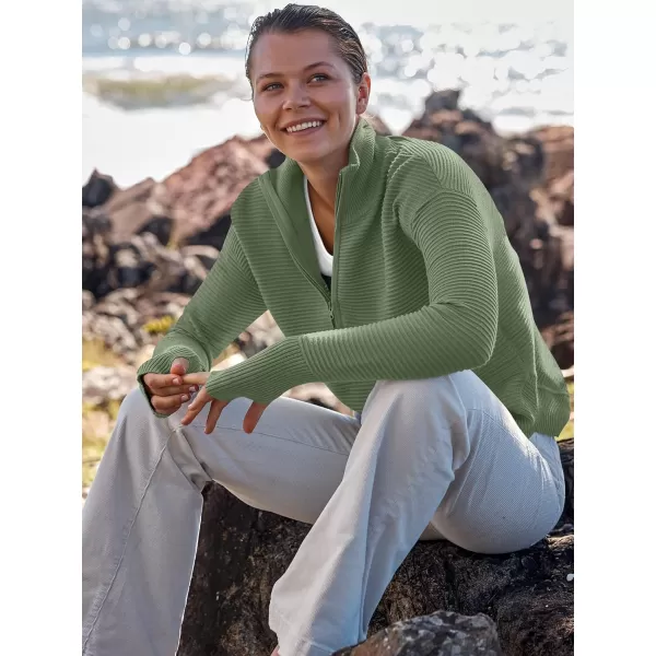 imageANRABESS Womens 2023 Trendy Long Sleeve Half Zip V Neck Collared Casual Oversized Ribbed Knit Pullover Sweater Thumb HoleLight Green