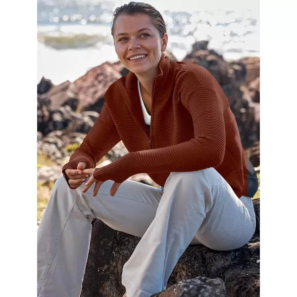 imageANRABESS Womens 2023 Trendy Long Sleeve Half Zip V Neck Collared Casual Oversized Ribbed Knit Pullover Sweater Thumb HoleRust