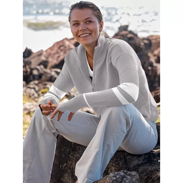 imageANRABESS Womens 2023 Trendy Long Sleeve Half Zip V Neck Collared Casual Oversized Ribbed Knit Pullover Sweater Thumb HoleStripegrey