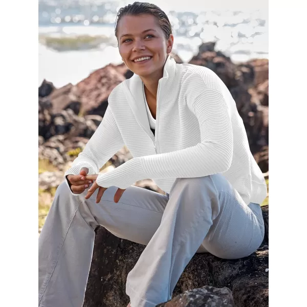 imageANRABESS Womens 2023 Trendy Long Sleeve Half Zip V Neck Collared Casual Oversized Ribbed Knit Pullover Sweater Thumb HoleWhite