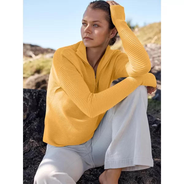 imageANRABESS Womens 2023 Trendy Long Sleeve Half Zip V Neck Collared Casual Oversized Ribbed Knit Pullover Sweater Thumb HoleYellow