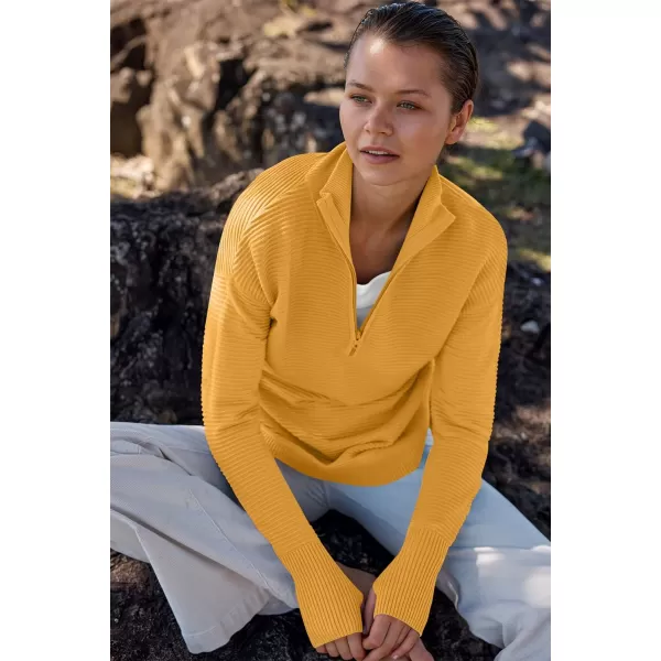 imageANRABESS Womens 2023 Trendy Long Sleeve Half Zip V Neck Collared Casual Oversized Ribbed Knit Pullover Sweater Thumb HoleYellow
