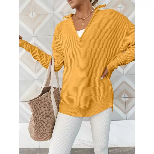 imageANRABESS Womens 2023 Trendy Long Sleeve Half Zip V Neck Collared Casual Oversized Ribbed Knit Pullover Sweater Thumb HoleYellow