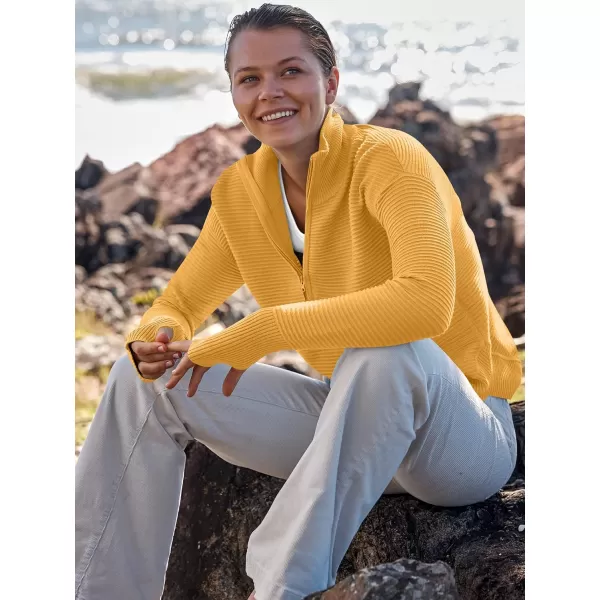 imageANRABESS Womens 2023 Trendy Long Sleeve Half Zip V Neck Collared Casual Oversized Ribbed Knit Pullover Sweater Thumb HoleYellow