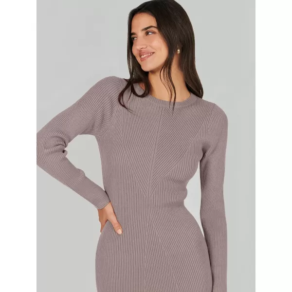 imageANRABESS Womens 2023 Trendy Long Sleeve Sweater Dress Crewneck Slim Fit Ribbed Knit Bodycon Midi DressAlmond
