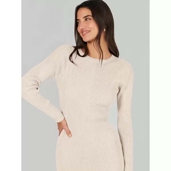 imageANRABESS Womens 2023 Trendy Long Sleeve Sweater Dress Crewneck Slim Fit Ribbed Knit Bodycon Midi DressBeige