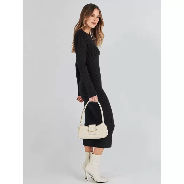 imageANRABESS Womens 2023 Trendy Long Sleeve Sweater Dress Crewneck Slim Fit Ribbed Knit Bodycon Midi DressBlack