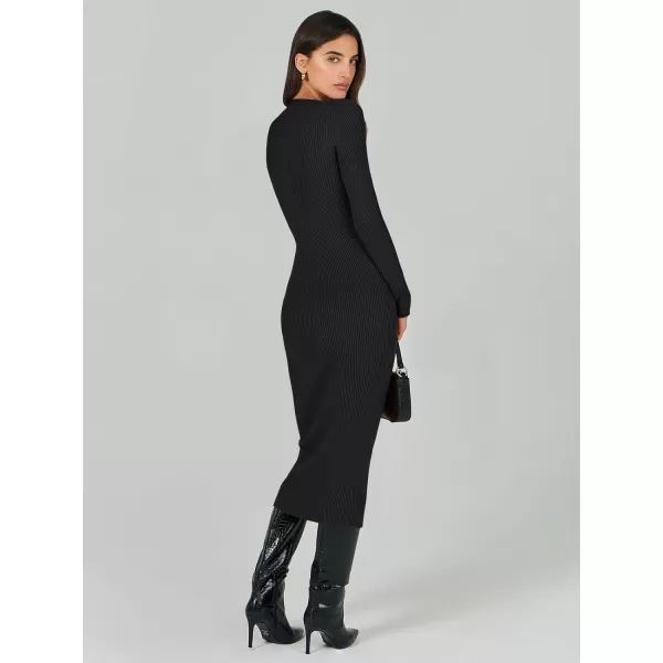 imageANRABESS Womens 2023 Trendy Long Sleeve Sweater Dress Crewneck Slim Fit Ribbed Knit Bodycon Midi DressBlack