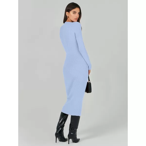 imageANRABESS Womens 2023 Trendy Long Sleeve Sweater Dress Crewneck Slim Fit Ribbed Knit Bodycon Midi DressBlue