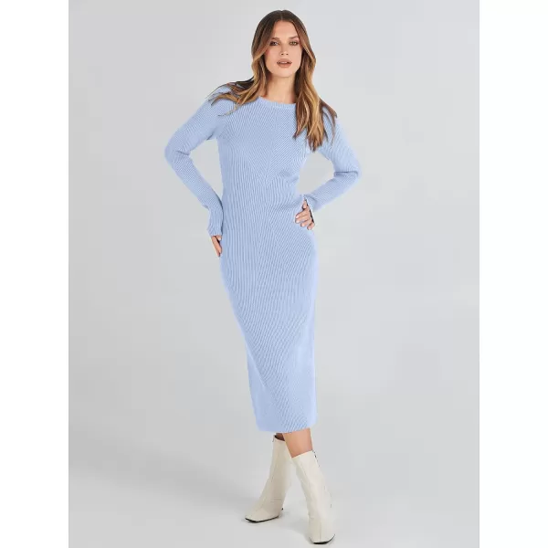 imageANRABESS Womens 2023 Trendy Long Sleeve Sweater Dress Crewneck Slim Fit Ribbed Knit Bodycon Midi DressBlue