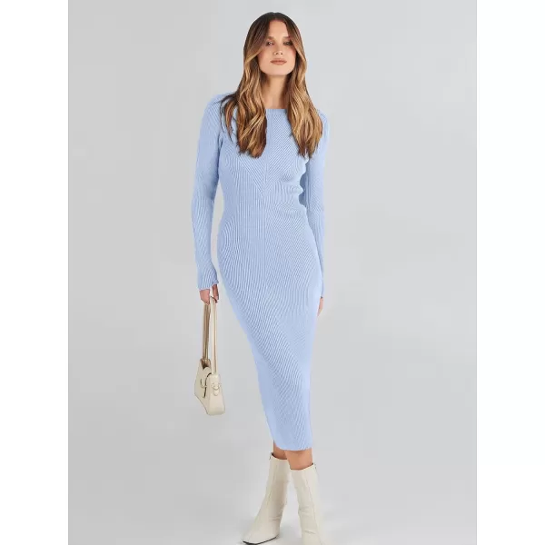 imageANRABESS Womens 2023 Trendy Long Sleeve Sweater Dress Crewneck Slim Fit Ribbed Knit Bodycon Midi DressBlue