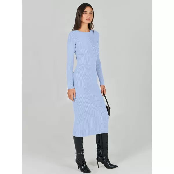 imageANRABESS Womens 2023 Trendy Long Sleeve Sweater Dress Crewneck Slim Fit Ribbed Knit Bodycon Midi DressBlue