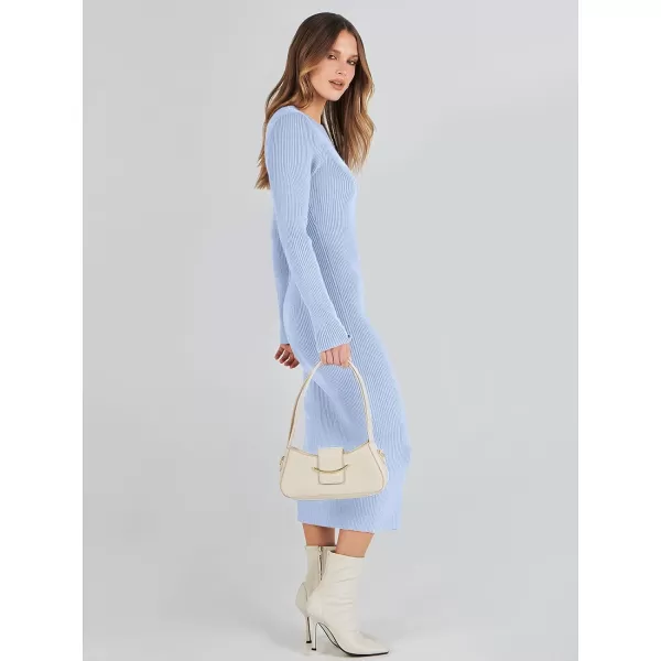 imageANRABESS Womens 2023 Trendy Long Sleeve Sweater Dress Crewneck Slim Fit Ribbed Knit Bodycon Midi DressBlue