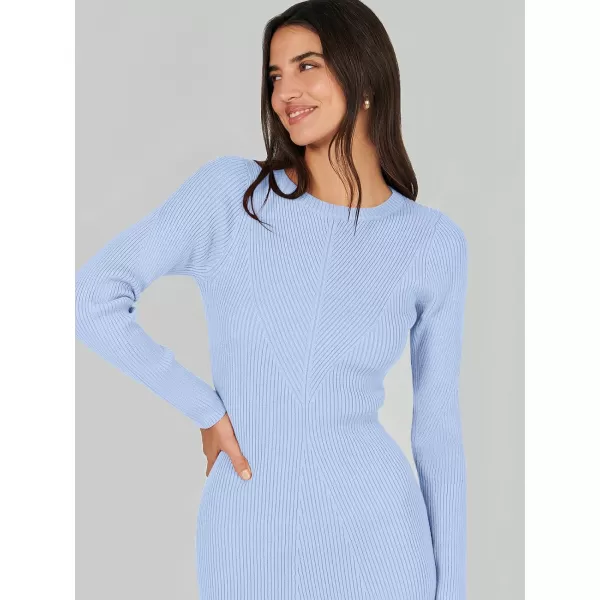 imageANRABESS Womens 2023 Trendy Long Sleeve Sweater Dress Crewneck Slim Fit Ribbed Knit Bodycon Midi DressBlue