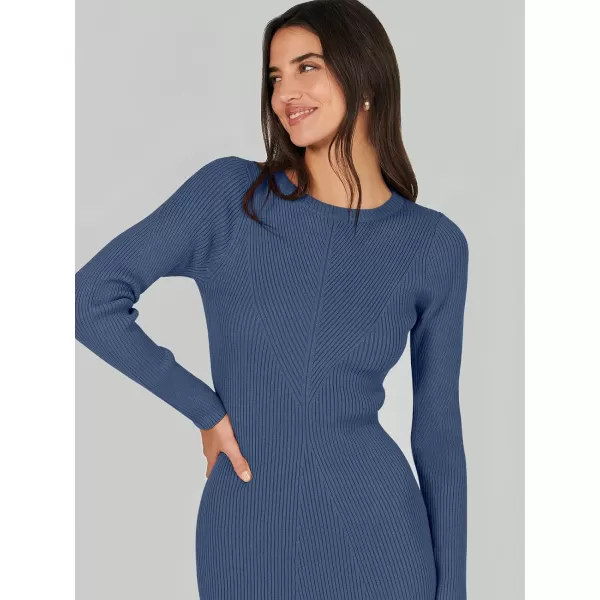 imageANRABESS Womens 2023 Trendy Long Sleeve Sweater Dress Crewneck Slim Fit Ribbed Knit Bodycon Midi DressDusty Blue