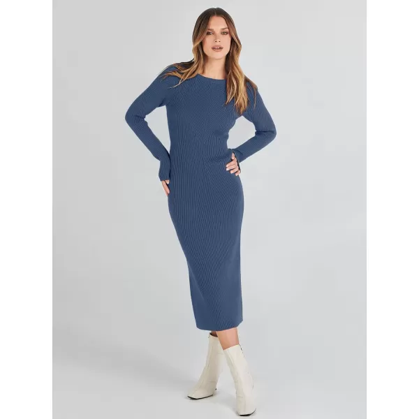 imageANRABESS Womens 2023 Trendy Long Sleeve Sweater Dress Crewneck Slim Fit Ribbed Knit Bodycon Midi DressDusty Blue