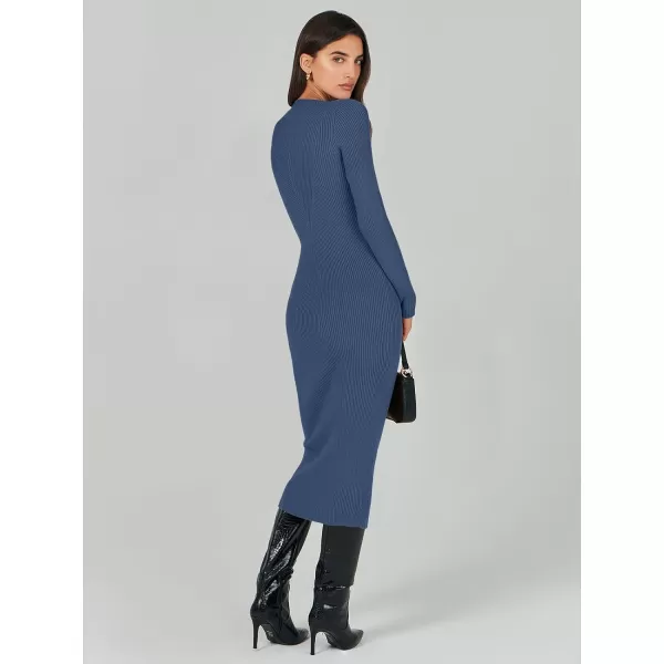 imageANRABESS Womens 2023 Trendy Long Sleeve Sweater Dress Crewneck Slim Fit Ribbed Knit Bodycon Midi DressDusty Blue
